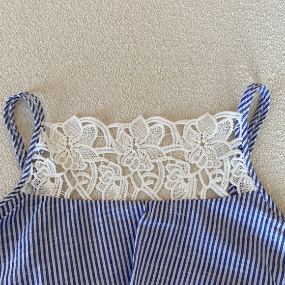 Zara Basic Tiered Chambray Striped Lace Eyelet Sleeveless top XS - Picture 8 of 11